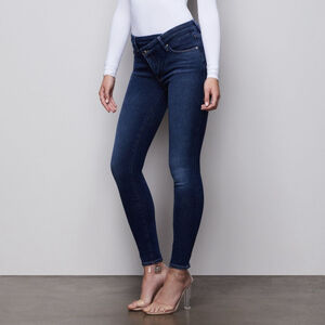 Good American Good Legs Crossover Jeans skinny wrap waist Blue369 dark womens 27